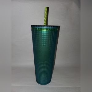 Starbucks 2022 Iridescent jeweled Green/Blue grid 24 ounce tumbler NEW W/ TAGS!